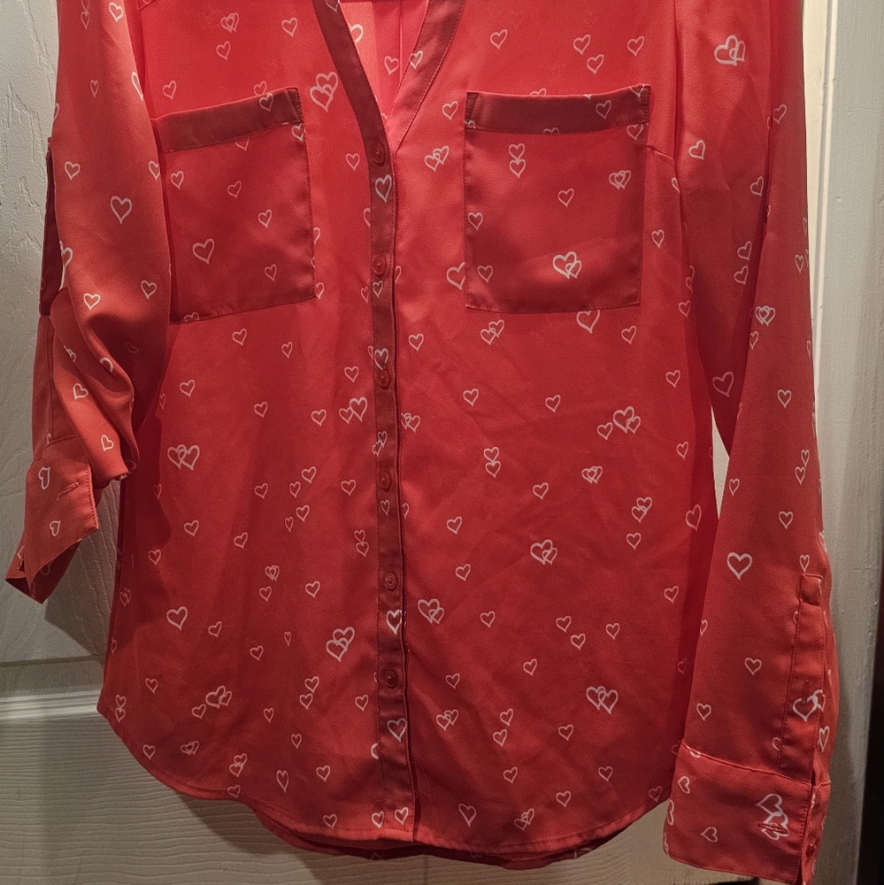 EXPRESS Shear Coral longsleeve blouse
